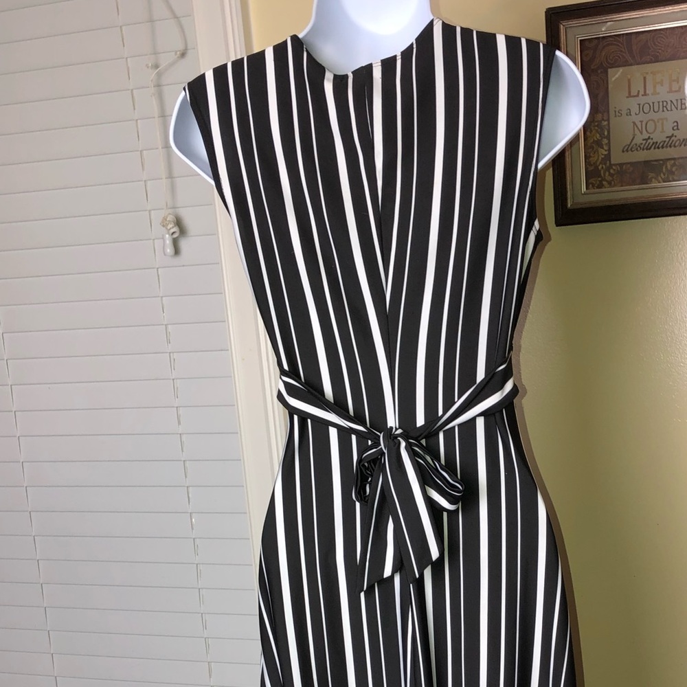 👗Black White PinStriped Sleeveless Dress - Picture 6 of 7